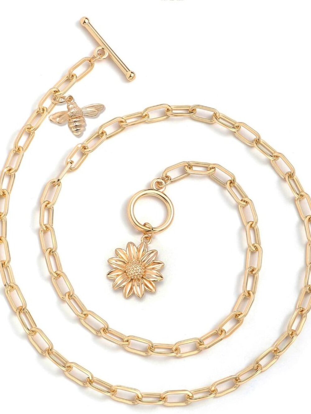 18K Gold Sun Moon Star Compass Pendant Necklace Chunky Toggle Paperclip Chain Ne - Picture 6 of 9